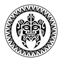 Sea turtle round circle ornament Maori style. Tattoo sketch. Black and white vector
