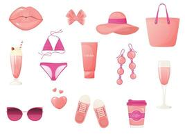 Trendy pink color female accessories vector