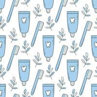 Toothbrush and toothpaste seamless pattern vector