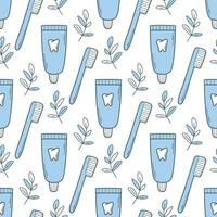 Toothbrush and toothpaste seamless pattern vector