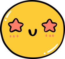Cute excited emoji, kawaii emoticon doodle outline png