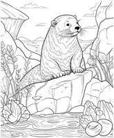sea otter colouring pages line art vector