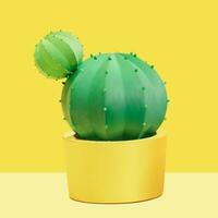 3d trendy cactus pot. Home decor element isolated on yellow background. Suitable for summer decoration. vector