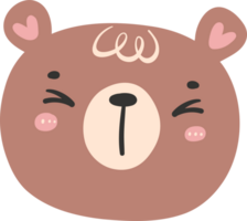 Cute happy smile brown bear face, kawaii animal woodland cartoon doodle flat design. png