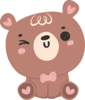 Cute happy bear, kawaii baby animal woodland cartoon doodle flat design. png