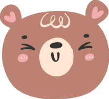carino contento Sorridi Marrone orso viso, kawaii animale bosco cartone animato scarabocchio piatto design. png