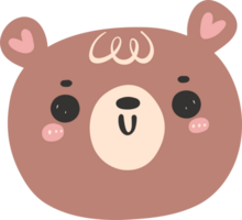 Cute happy smile brown bear face, kawaii animal woodland cartoon doodle flat design. png