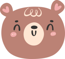 carino contento Sorridi Marrone orso viso, kawaii animale bosco cartone animato scarabocchio piatto design. png