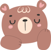 schattig slapen bruin beer gezicht met handen, kawaii dier bos- tekenfilm tekening vlak ontwerp. png