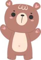 Cute happy bear, kawaii baby animal woodland cartoon doodle flat design. png