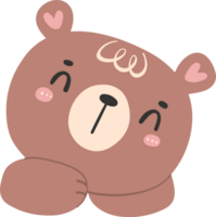 Cute happy smile brown bear face with hands, kawaii animal woodland cartoon doodle flat design. png