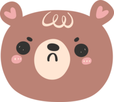 Cute angry brown bear face, kawaii animal woodland cartoon doodle flat design. png