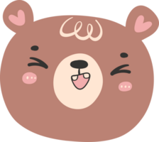 carino ridendo Marrone orso viso, kawaii animale bosco cartone animato scarabocchio piatto design. png