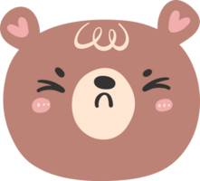 Cute angry brown bear face, kawaii animal woodland cartoon doodle flat design. png