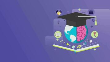 een illustratie van een diploma uitreiking pet met een hersenen Aan het video