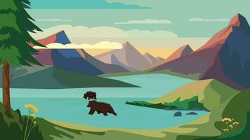 un dibujos animados ilustración de osos y un lago video