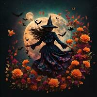 The witch with moon, Halloween background photo