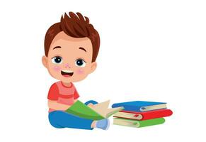 cute happy boy reading a book vector