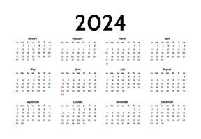 Calendar for 2024 isolated on a white background vector