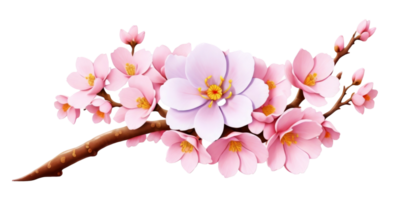 Pink cherry blossom on transparent background.Generative AI. png