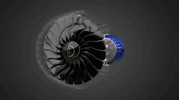 Wireframe Jet Engine on Grey Background video