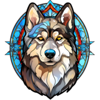 Siberian Husky Dog stained-glass Generative AI. png