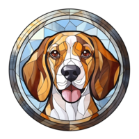 Beagle Dog stained-glass Generative AI. png