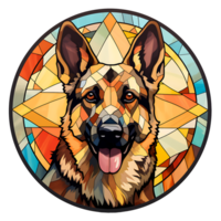 German Shepherd Dog stained-glass Generative AI. png