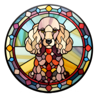 Poodle Dog stained-glass Generative AI. png