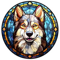 Siberian Husky Dog stained-glass Generative AI. png