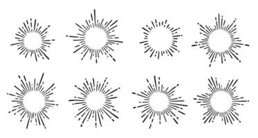 rayos de sol rayo Clásico marco elemento colocar. estrella Estallar rayo mano dibujado brillar, hipster insignia, logotipo circulo decoración marco vector