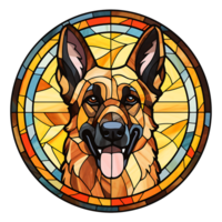 German Shepherd Dog stained-glass Generative AI. png