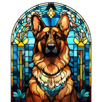 German Shepherd Dog stained-glass Generative AI. png