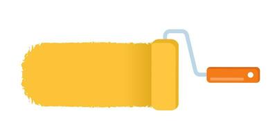 Yellow color trail of the roller brush on white background. Vector illustration for headers, banners and advertising.