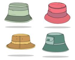 set of color full bucket hat drawing vector, color full bucket hat in a sketch style,  template color full for training, vector Illustration.