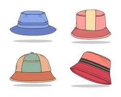 set of color full bucket hat drawing vector, color full bucket hat in a sketch style,  template color full for training, vector Illustration.