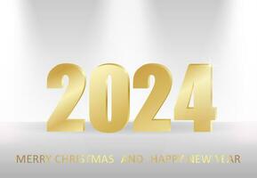 Happy New Year 2024. Gold numbers against a gray wall with illumination .Vector vector