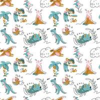Dinosaurs and paleontologist.  Child print in doodle style. Seamless pattern for  fabric, wrapping, textile, wallpaper, apparel. Vector. vector