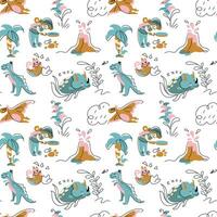 Dinosaurs and paleontologist.  Child print in doodle style. Seamless pattern for  fabric, wrapping, textile, wallpaper, apparel. Vector. vector