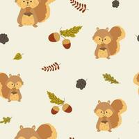 Seamless forest pattern with cute forest animals - fox, deer, hedgehog, squirrel, bear illustrations. Vector illustration