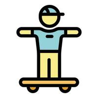 niño en longboard icono vector plano