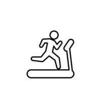 Man running on treadmill icon. Simple outline style. Run, runner, gym equipment, fitness, exercise machine, sport concept. Thin line symbol. Vector isolated on white background. SVG.