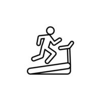 Man running on treadmill icon. Simple outline style. Run, runner, gym equipment, fitness, exercise machine, sport concept. Thin line symbol. Vector isolated on white background. SVG.