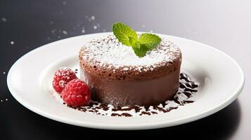 Luxury French dessert Chocolate souffle on plate, gourmand food, AI Generative photo