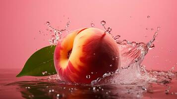 Fresh juicy peach fruit with water splash isolated on background, healthy fruit, AI Generative photo