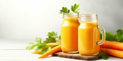 close up of Fresh Carrot Juice with vegetables, isolated on white background, copy space, AI Generative photo