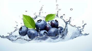 Fresh juicy Blueberry fruit with water splash isolated on background, healthy fruit, AI Generative photo