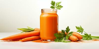 close up of Fresh Carrot Juice with vegetables, isolated on white background, copy space, AI Generative photo