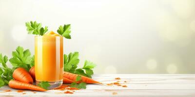 close up of Fresh Carrot Juice with vegetables, isolated on white background, copy space, AI Generative photo