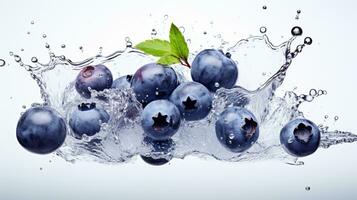 Fresh juicy Blueberry fruit with water splash isolated on background, healthy fruit, AI Generative photo